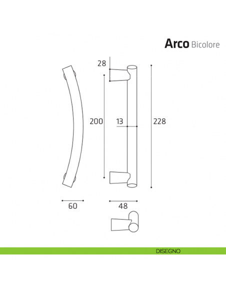 Maniglione per porta Arco Bicolore Comit singolo 228 mm disegno