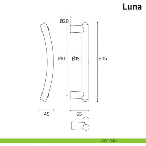 Maniglione per porta Luna Comit singolo 245 mm senza rosette disegno