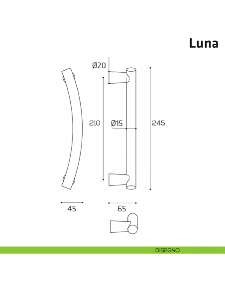 Maniglione per porta Luna Comit singolo 245 mm senza rosette disegno
