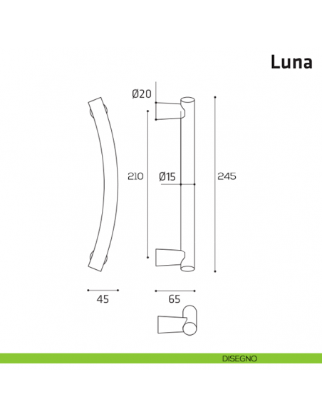 Maniglione per porta Luna Comit accoppiato 245 mm senza rosette disegno