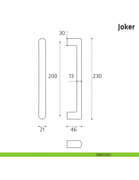 Maniglione per porta Joker Comit singolo 230 mm disegno