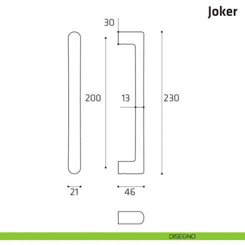 Maniglione per porta Joker Comit accoppiato 230 mm disegno