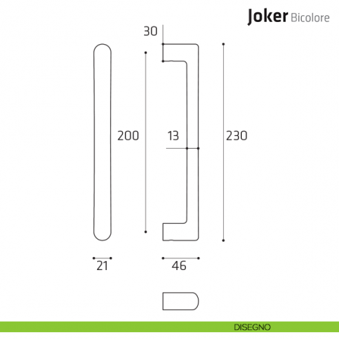 Maniglione per porta Joker Bicolore Comit singolo 230 mm disegno
