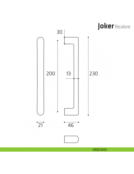 Maniglione per porta Joker Bicolore Comit singolo 230 mm disegno