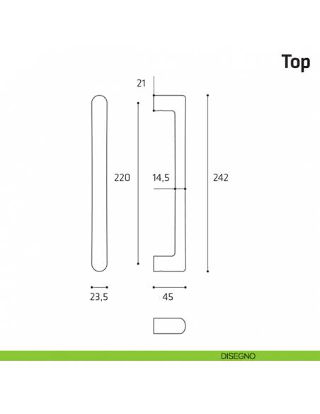 Maniglione per porta Top Comit singolo 242 mm disegno