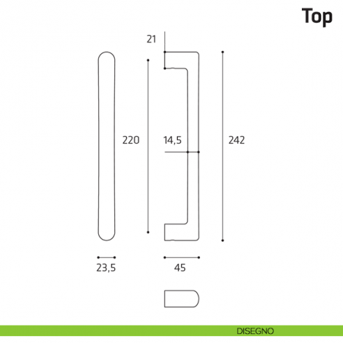 Maniglione per porta Top Comit accoppiato 242 mm disegno