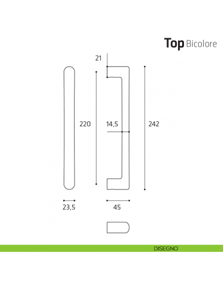 Maniglione per porta Top Bicolore Comit singolo 242 mm disegno