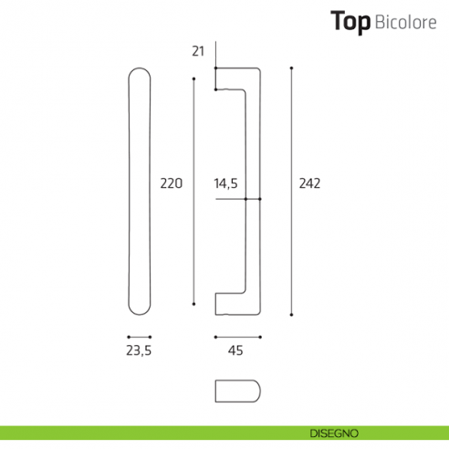 Maniglione per porta Top Bicolore Comit accoppiato 242 mm disegno