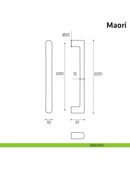 Maniglione per porta Maori Comit singolo 220 mm disegno