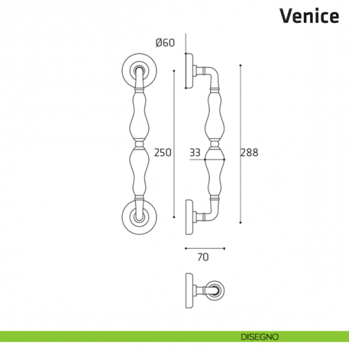 Maniglione per porta Venice Comit accoppiato 288 mm disegno