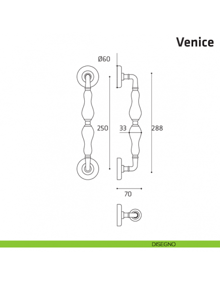 Maniglione per porta Venice Comit accoppiato 288 mm disegno