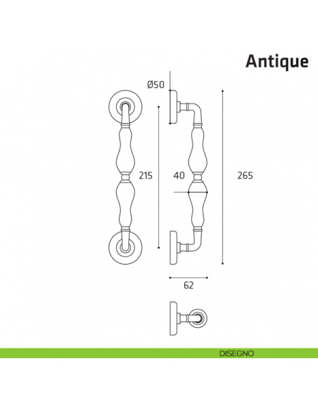 Maniglione per porta Antique Comit singolo 265 mm disegno