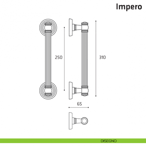 Maniglione per porta Impero Comit accoppiato 310 mm disegno