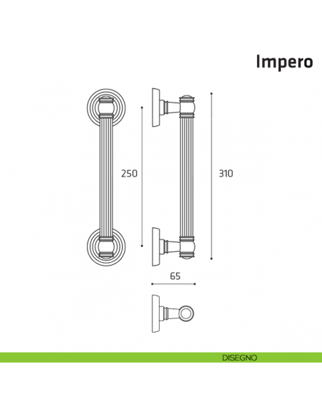 Maniglione per porta Impero Comit accoppiato 310 mm disegno