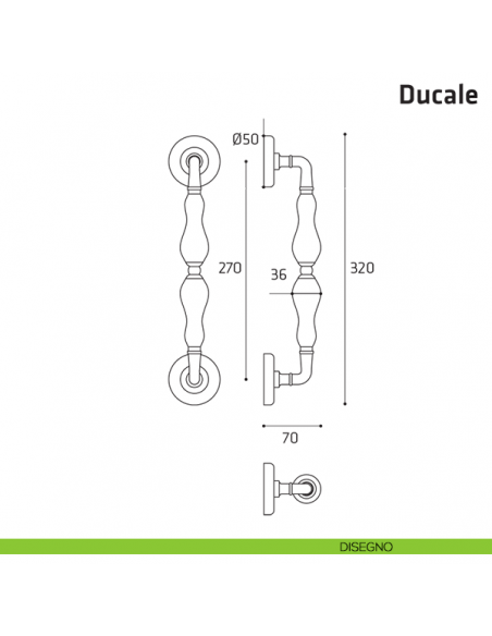 Maniglione per porta Ducale Comit singolo 320 mm disegno