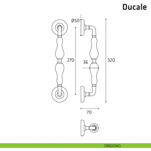 Maniglione per porta Ducale Comit accoppiato 320 mm disegno