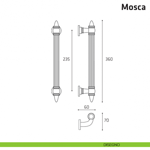 Maniglione per porta Mosca Comit singolo 360 mm disegno
