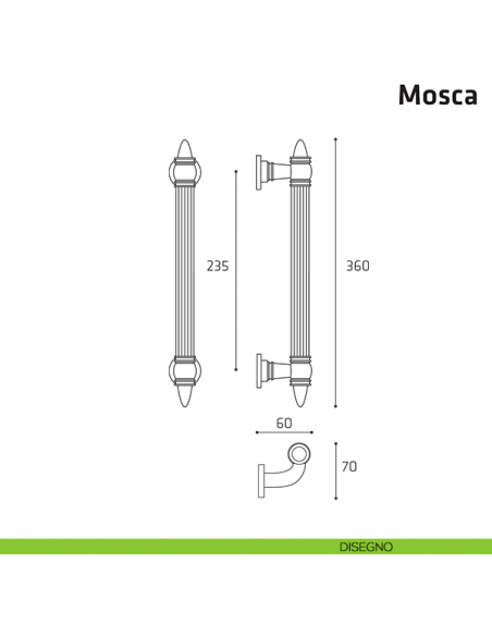 Maniglione per porta Mosca Comit accoppiato 360 mm disegno