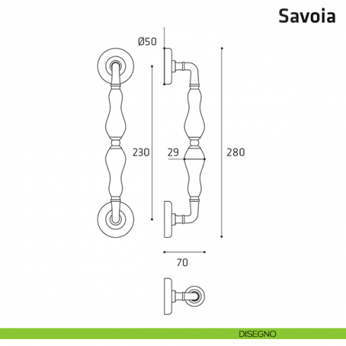 Maniglione per porta Savoia Comit accoppiato 280 mm disegno