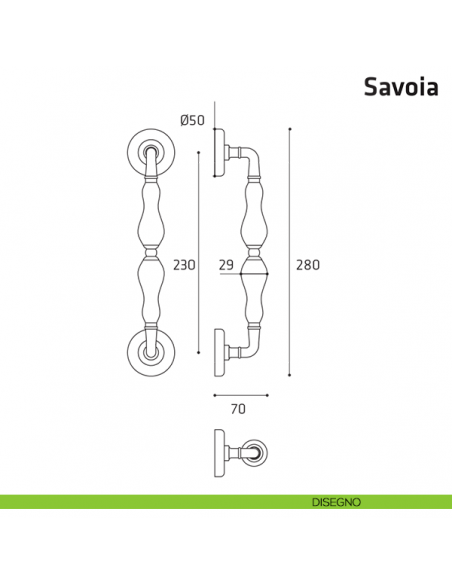 Maniglione per porta Savoia Comit accoppiato 280 mm disegno