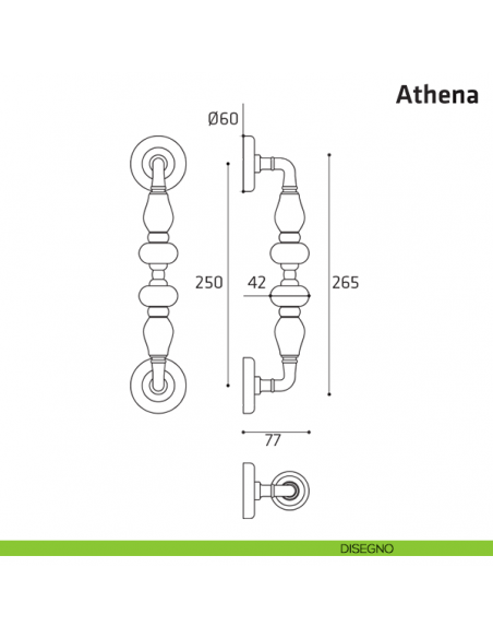 Maniglione per porta Athena Comit singolo 265 mm disegno