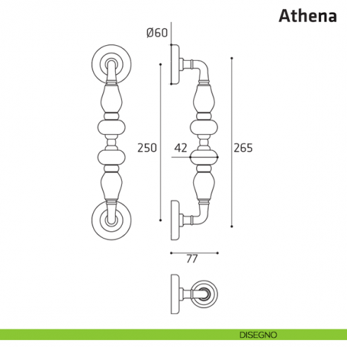 Maniglione per porta Athena Comit accoppiato 265 mm disegno