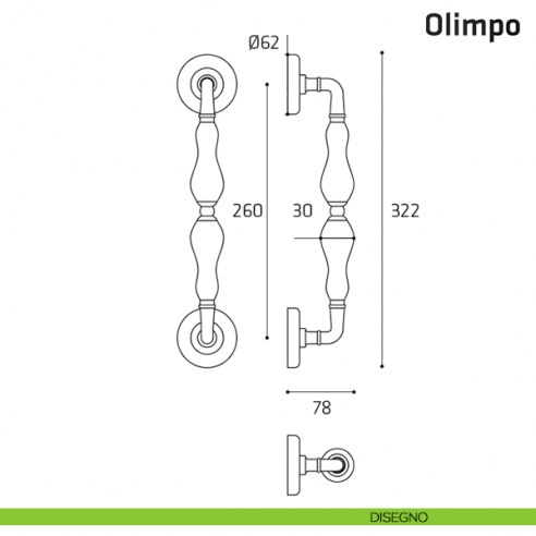 Maniglione per porta Olimpo Comit singolo 320 mm disegno
