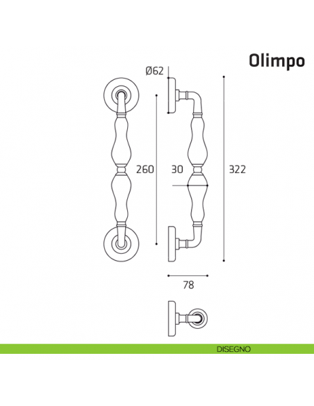 Maniglione per porta Olimpo Comit accoppiato 320 mm disegno