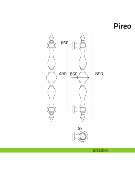 Maniglione per porta Pireo Comit accoppiato 590 mm disegno