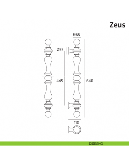 Maniglione per porta Zeus Comit singolo 640 mm disegno