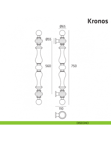Maniglione per porta Kronos Comit accoppiato 750 mm disegno