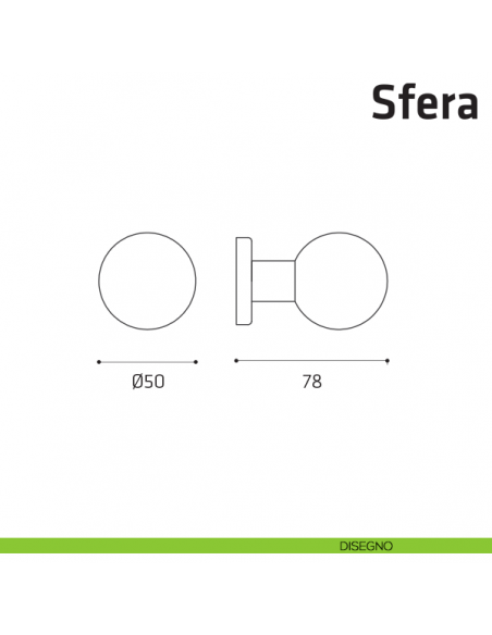 Pomolo fisso per porta Sfera Comit diametro 50 mm disegno