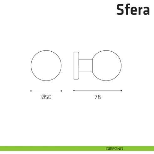 Pomolo girevole per porta Sfera Comit diametro 50 mm disegno