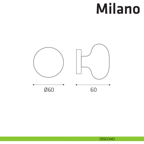Pomolo fisso per porta Milano Comit diametro 60 mm disegno