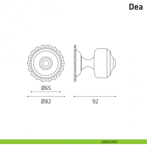 Pomolo fisso per porta Dea Comit diametro 65 mm disegno