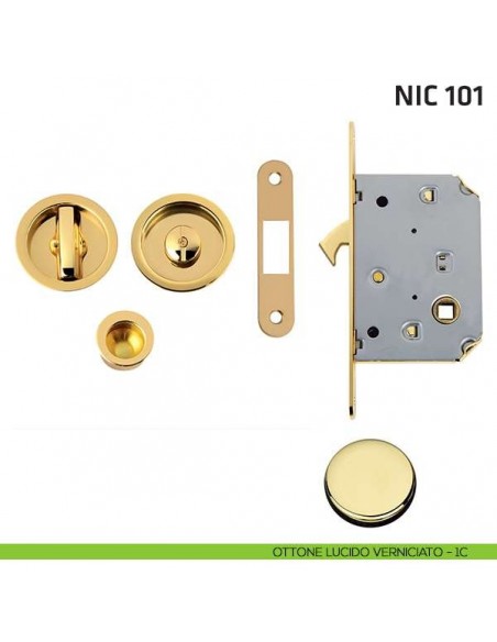 Kit tondo con nottolino + taglio vite con trascinatore e serratura NIC 101 ottone lucido verniciato