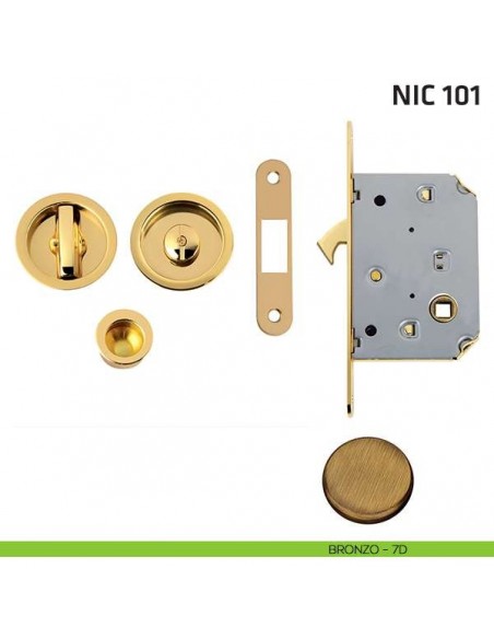 Kit tondo con nottolino + taglio vite con trascinatore e serratura NIC 101 bronzo