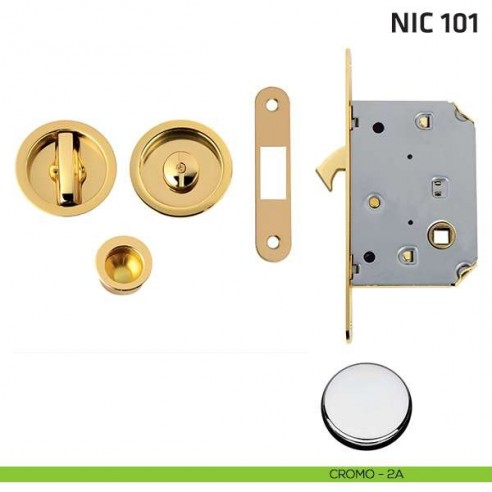 Kit tondo con nottolino + taglio vite con trascinatore e serratura NIC 101 cromo lucido