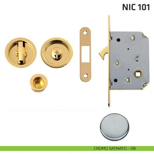 Kit tondo con nottolino + taglio vite con trascinatore e serratura NIC 101 cromo satinato