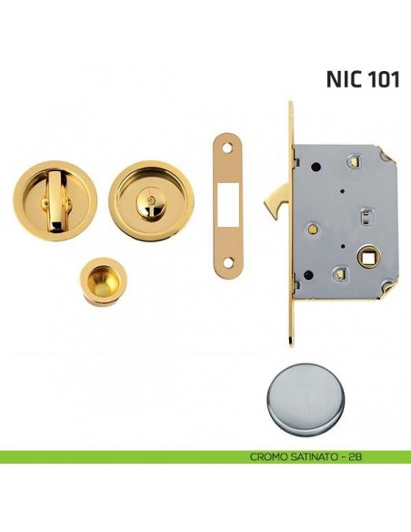 Kit tondo con nottolino + taglio vite con trascinatore e serratura NIC 101 cromo satinato