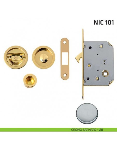 Kit tondo con anello + taglio vite con trascinatore e serratura NIC 101 cromo satinato