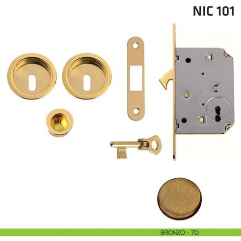 Kit tondo foro chiave con chiave, trascinatore e serratura NIC 101 bronzo