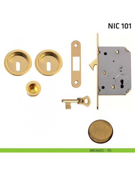 Kit tondo foro chiave con chiave, trascinatore e serratura NIC 101 bronzo