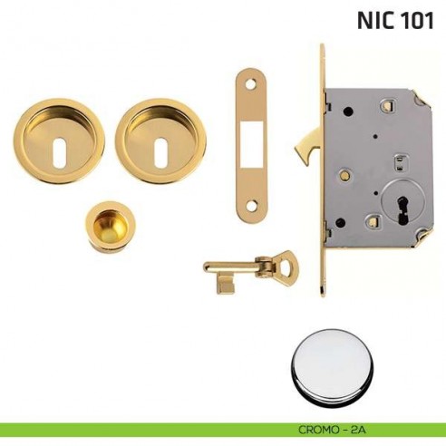 Kit tondo foro chiave con chiave, trascinatore e serratura NIC 101 cromo lucido