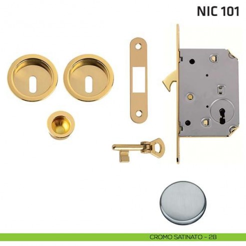 Kit tondo foro chiave con chiave, trascinatore e serratura NIC 101 cromo satinato