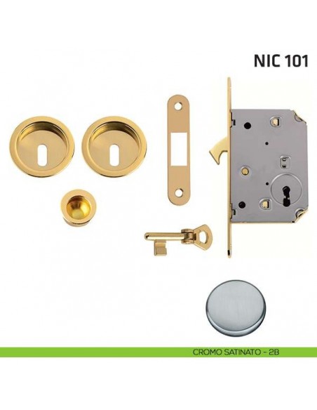 Kit tondo foro chiave con chiave, trascinatore e serratura NIC 101 cromo satinato