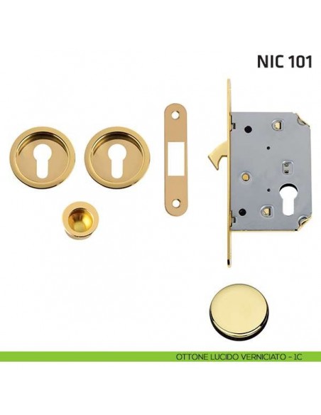 Kit tondo foro yale con trascinatore e serratura NIC 101 ottone lucido verniciato
