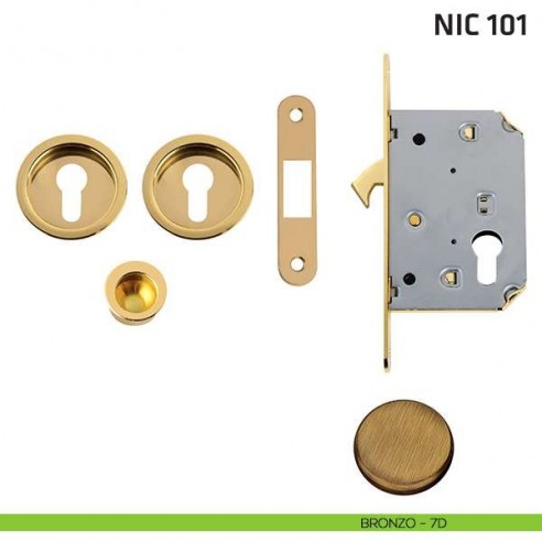 Kit tondo foro yale con trascinatore e serratura NIC 101 bronzo