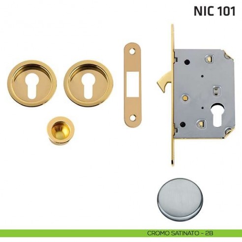 Kit tondo foro yale con trascinatore e serratura NIC 101 cromo satinato