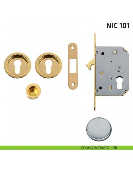 Kit tondo foro yale con trascinatore e serratura NIC 101 cromo satinato